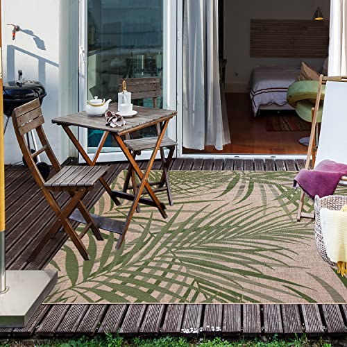 Gertmenian Indoor Outdoor Area Rug, Classic Flatweave, Washable, Stain & UV Resistant Carpet, Deck, Patio, Poolside & Mudroom, 8x10 Ft Large, Royal Palm Leaf, Green, 21952