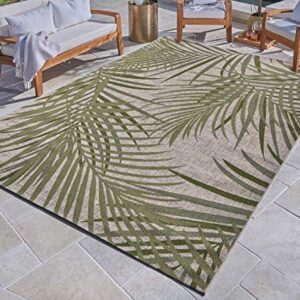 Gertmenian Indoor Outdoor Area Rug, Classic Flatweave, Washable, Stain & UV Resistant Carpet, Deck, Patio, Poolside & Mudroom, 8x10 Ft Large, Royal Palm Leaf, Green, 21952