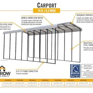 Arrow Carports Galvanized Steel Carport, RV Metal Carport Kit, 14' x 42' x 14', Eggshell