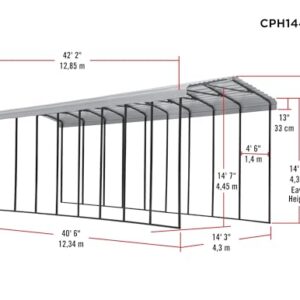 Arrow Carports Galvanized Steel Carport, RV Metal Carport Kit, 14' x 42' x 14', Eggshell