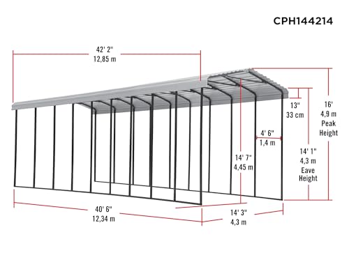 Arrow Carports Galvanized Steel Carport, RV Metal Carport Kit, 14' x 42' x 14', Eggshell