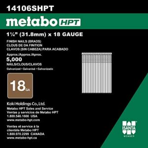 Metabo HPT 1-1/4 Inch 18 Gauge Brad Finish Nail | 5,000 Count | 14106SHPT