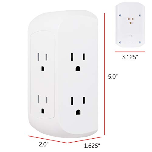 GE Pro 6-Outlet Surge Protector Adapter Spaced Tap, 2 Pack, 3-Prong Power Strip, Charging Station, Side Access, UL Listed, White, 50038
