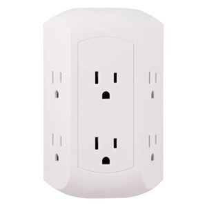 GE Pro 6-Outlet Surge Protector Adapter Spaced Tap, 2 Pack, 3-Prong Power Strip, Charging Station, Side Access, UL Listed, White, 50038