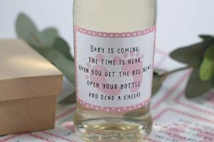 mini wine bottle stickers - baby is coming labels for baby shower (set of 22) (pink)