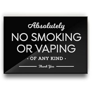 3.5x5 inch absolutely no smoking vaping of any kind designer sign ~ ready to mount or lean ~ premium finish, durable (black)