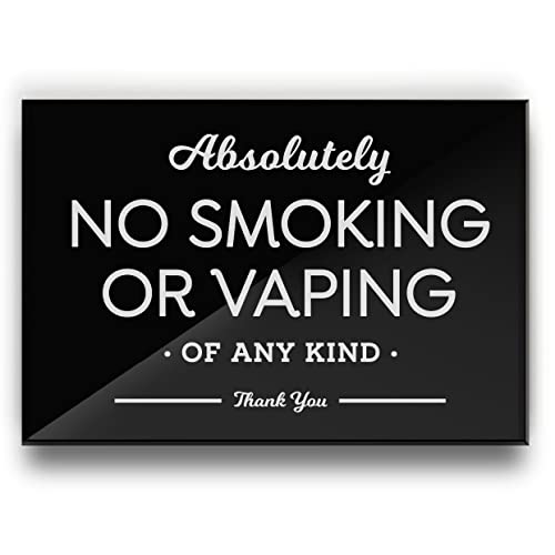 3.5x5 Inch Absolutely No Smoking Vaping of Any Kind Designer Sign ~ Ready to Mount or Lean ~ Premium Finish, Durable (Black)