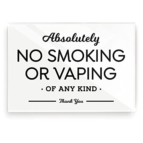 3.5x5 Inch Absolutely No Smoking Vaping of Any Kind Designer Sign ~ Ready to Mount or Lean ~ Premium Finish, Durable (White)