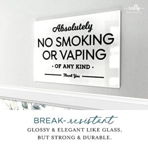 3.5x5 Inch Absolutely No Smoking Vaping of Any Kind Designer Sign ~ Ready to Mount or Lean ~ Premium Finish, Durable (White)