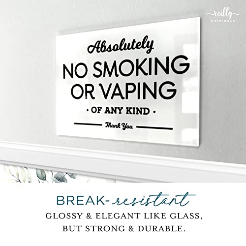 3.5x5 Inch Absolutely No Smoking Vaping of Any Kind Designer Sign ~ Ready to Mount or Lean ~ Premium Finish, Durable (White)