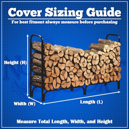 North East Harbor NEH Outdoor Firewood Log Rack Cover - 144" L x 24" W x 42" H - Sunray Protected, and Weather Resistant Storage Cover - Black