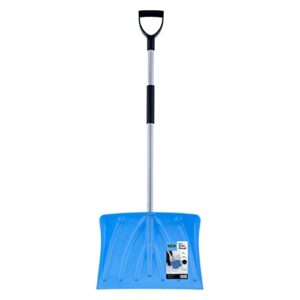superio snow shovel for driveway, stairs, car snow removel scooper shovel snow pusher sturdy heavy duty plastic with wooden metal handle (blue-a)