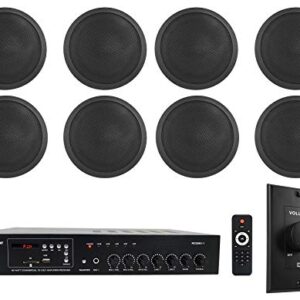 Rockville Commercial Restaurant Amp+(8) 6" Black Ceiling Speakers+Wall Control