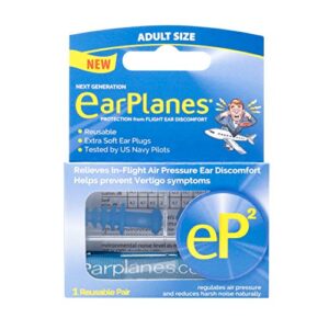 ep2 by cirrus healthcare second generation earplanes earplugs ear protection from flight air and noise sound (2 reusable pair)