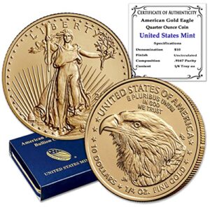 2023 1/4 oz american eagle gold bullion coin brilliant uncirculated with original united states mint box and a certificate of authenticity $10 bu