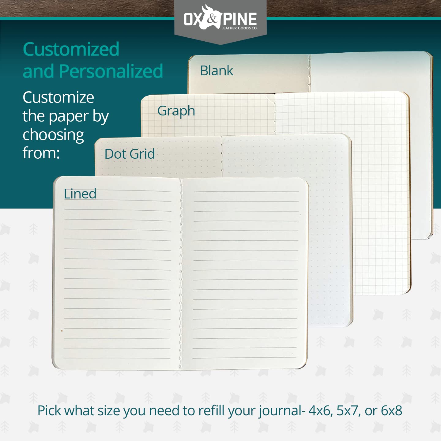 Ox & Pine Kraft Notebook Refills for Refillable Leather Journal (4 Pack) 4"x6", 5"x7", or 6"x8" (4x6, Graph Paper)