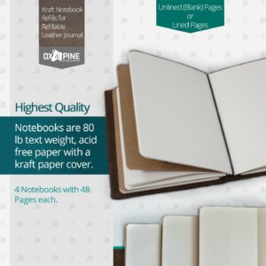 Ox & Pine Kraft Notebook Refills for Refillable Leather Journal (4 Pack) 4"x6", 5"x7", or 6"x8" (4x6, Graph Paper)