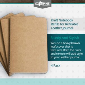 Ox & Pine Kraft Notebook Refills for Refillable Leather Journal (4 Pack) 4"x6", 5"x7", or 6"x8" (4x6, Graph Paper)