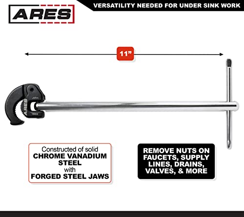 ARES 33004-11-Inch Basin Wrench with Adjustable Jaw - Jaw Adjusts from 3/8 Inch to 1 1/4 Inch - Basin Wrenches Increase Access in Tight Spaces