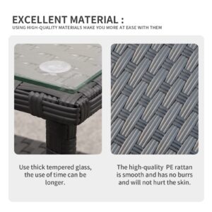 Outdoor Wicker Glass Top Side Table - Patio Balcony Deck Pool Square End Table with Storage, Black