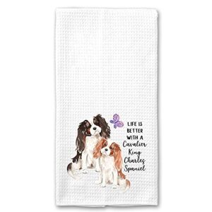 watercolor life is better with a cavalier king charles spaniel microfiber kitchen tea bar towel gift for animal dog lover