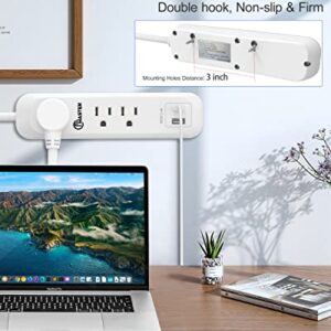 USB Power Strip Surge Protector Long Extension Cord 6 feet, 3 Outlets, 2 USB Ports (2.4A/12W), Overload Protection, Mountable Power Strip for Home Office, 1250W/10A, SGS Listed, White