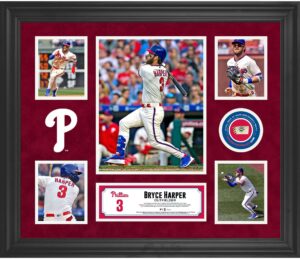 bryce harper philadelphia phillies framed 5-photo collage with piece of game-used ball - mlb player plaques and collages