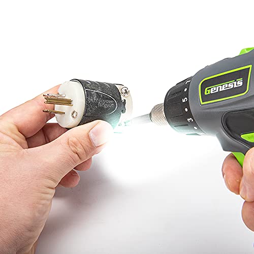 Genesis GLSD08B 8V Lithium-Ion Battery-Powered Quick-Change 2-Speed Cordless Screwdriver with LED Work Light, Battery Pack, Charging Stand, 4 Hex-Shank Drill Bits, and 4 Screwdriver Bits