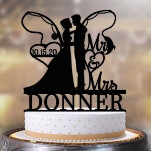 Fishing Outdoor Hunting Wedding Bride and Groom Hugging Cake Topper Personalized