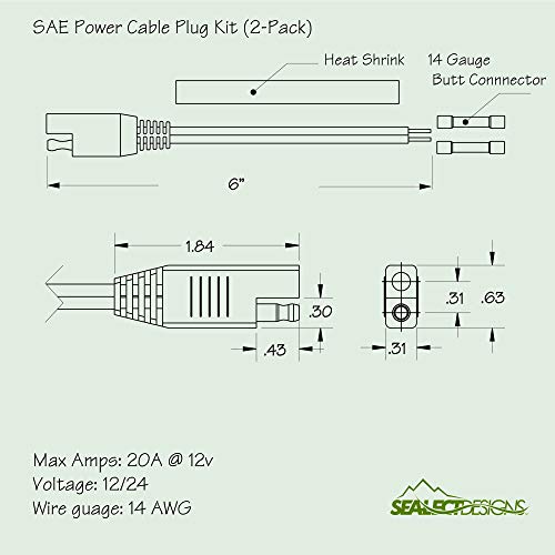 Sea-Lect Designs SAE 14 AWG Power Cable Plug Kit (2-Pack)