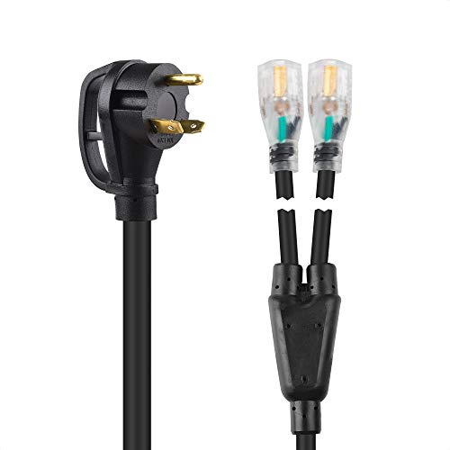 Cable Matters LED-Lit 3 Prong 30 Amp to 15 Amp Adapter for Generator (30 AMP to 110 Adapter Splitter) 2.5 Feet - NEMA TT-30P to 2X 5-15R