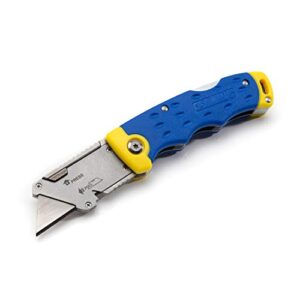 estwing folding lock back utility knife/box cutter tool with disposable razor blade, ergonomic handle, belt/pocket clip