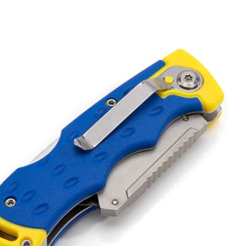 Estwing Folding Lock Back Utility Knife/Box Cutter Tool with Disposable Razor Blade, Ergonomic Handle, Belt/Pocket Clip