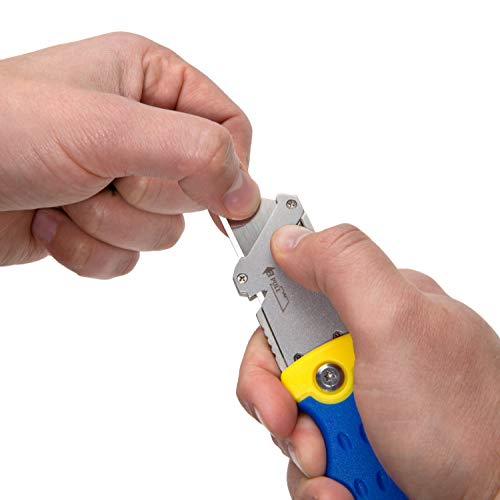 Estwing Folding Lock Back Utility Knife/Box Cutter Tool with Disposable Razor Blade, Ergonomic Handle, Belt/Pocket Clip