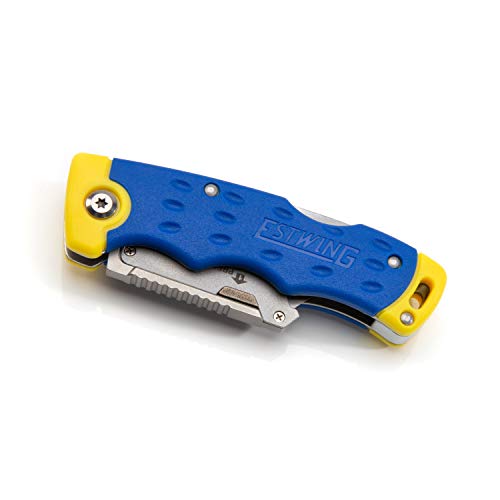 Estwing Folding Lock Back Utility Knife/Box Cutter Tool with Disposable Razor Blade, Ergonomic Handle, Belt/Pocket Clip