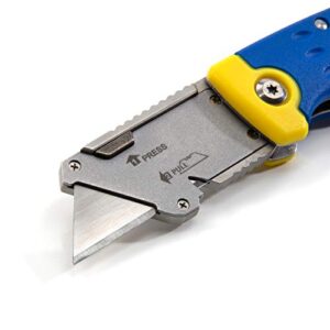 Estwing Folding Lock Back Utility Knife/Box Cutter Tool with Disposable Razor Blade, Ergonomic Handle, Belt/Pocket Clip