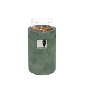 hompus propane patio fire column with wind guard, lava rocks and rain cover for outdoor leisure party,40,000 btu 16-inch round green concrete fire table