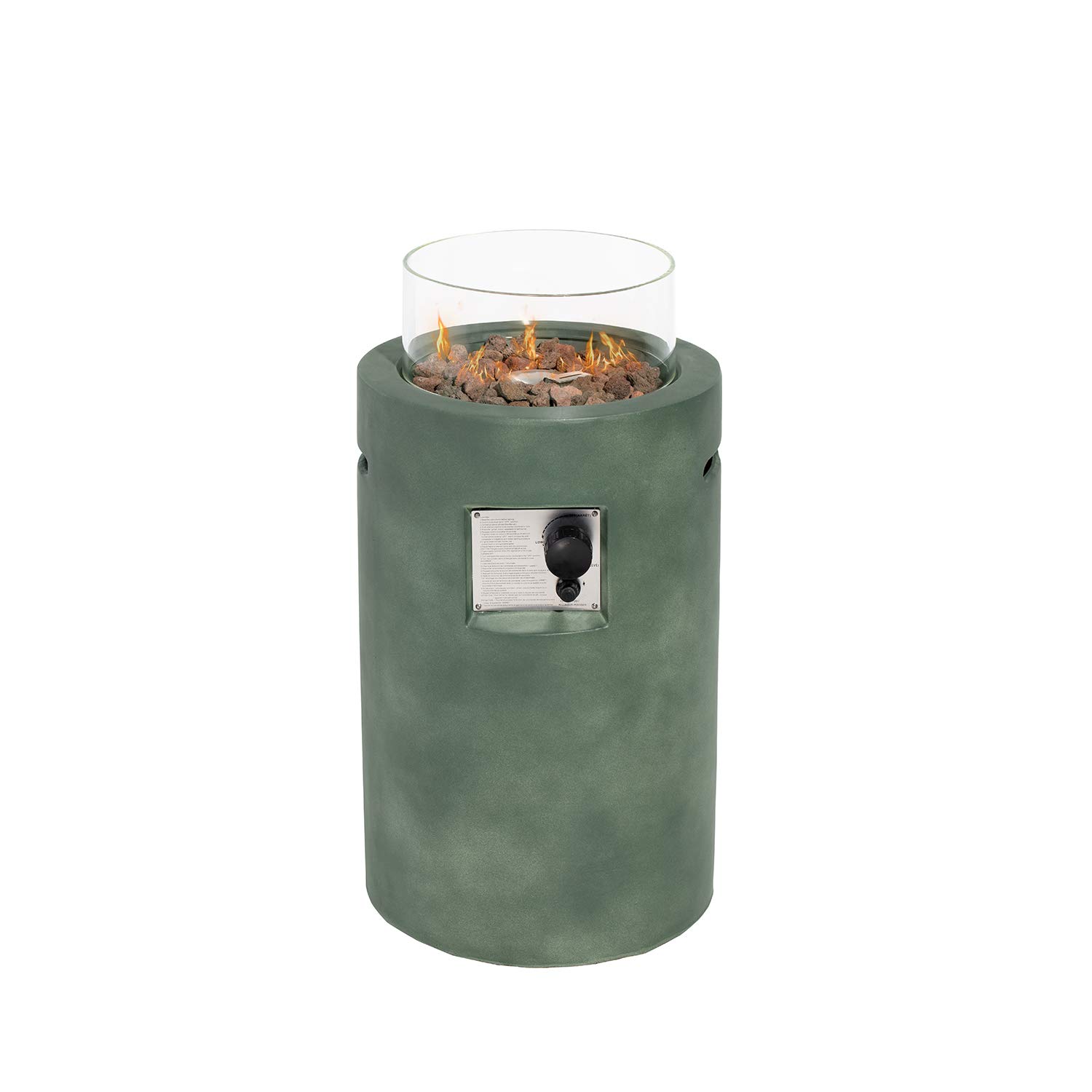 HOMPUS Propane Patio Fire Column with Wind Guard, Lava Rocks and Rain Cover for Outdoor Leisure Party,40,000 BTU 16-inch Round Green Concrete Fire Table