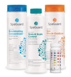 4 month hot tub chemical kit - spaguard bromine granules, spa shock-oxidizer, stain and scale control, & 5-way test strips