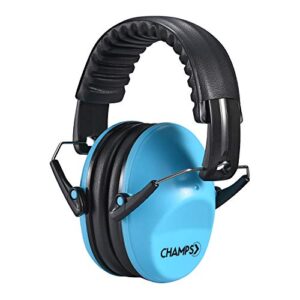 champs kids ear muffs earmuff noise protection reduction headphones for toddlers kid children teen nrr 25db safety hearing ear muff shooting range hunting season [blue]