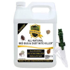 bed bug & dust mite killer natural spray treatment for insects - mattresses, covers, carpets & furniture - fast extended protection. pet & kids safe - no toxins or chemicals 128 oz gallon