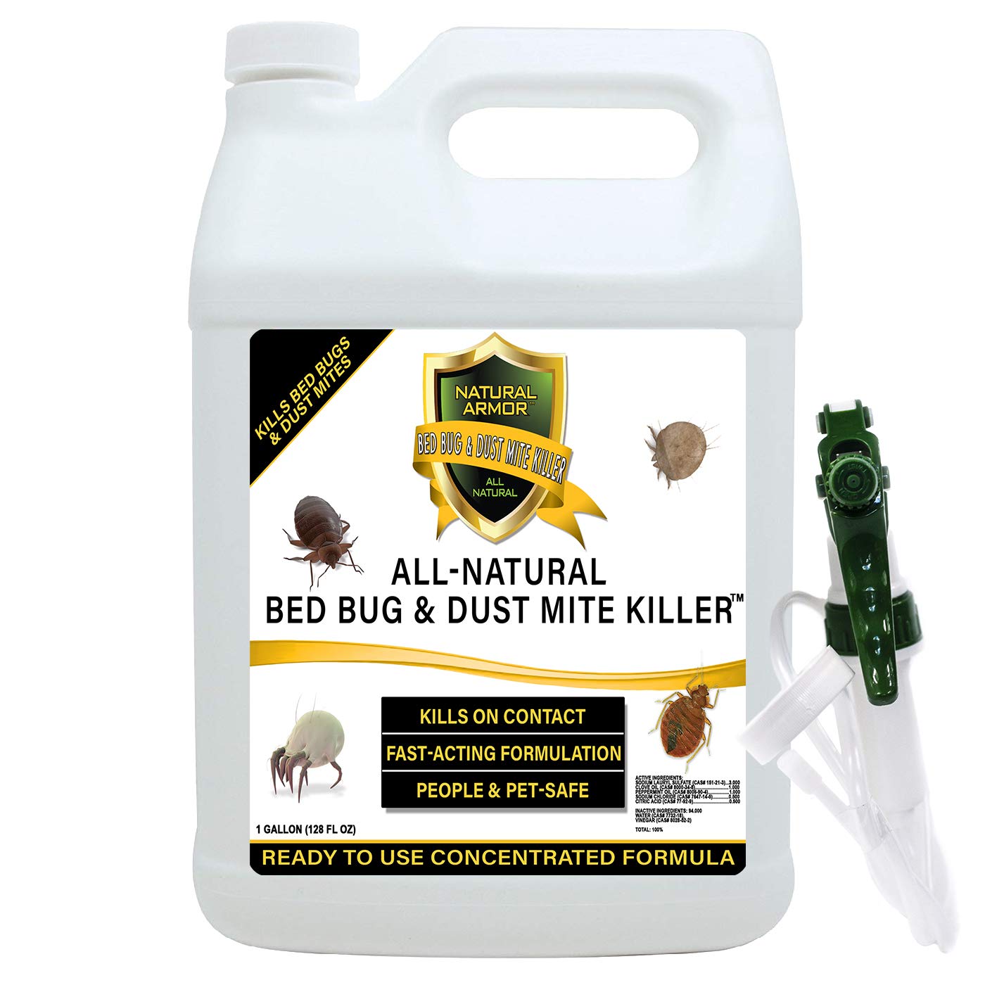 Bed Bug & Dust Mite Killer Natural Spray Treatment for Insects - Mattresses, Covers, Carpets & Furniture - Fast Extended Protection. Pet & Kids Safe - No Toxins or Chemicals 128 oz Gallon