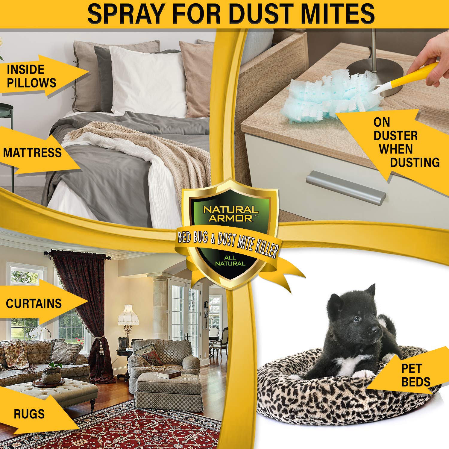 Bed Bug & Dust Mite Killer Natural Spray Treatment for Insects - Mattresses, Covers, Carpets & Furniture - Fast Extended Protection. Pet & Kids Safe - No Toxins or Chemicals 128 oz Gallon