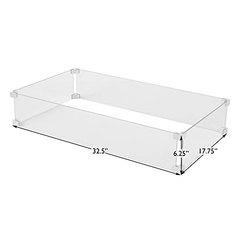 Fire Sense 63248 Fire Pit Wind Guard Clear Tempered Glass Best Flame Viewing Experience for Propane Gas Fire Pits & Patio Heaters - Rectangular Wind Guard