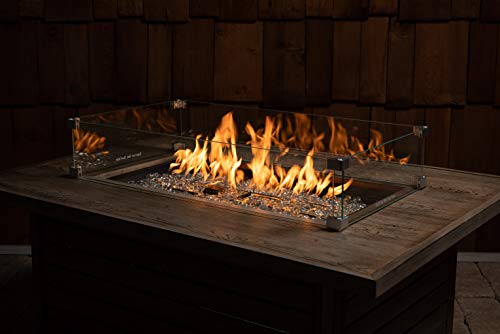 Fire Sense 63248 Fire Pit Wind Guard Clear Tempered Glass Best Flame Viewing Experience for Propane Gas Fire Pits & Patio Heaters - Rectangular Wind Guard