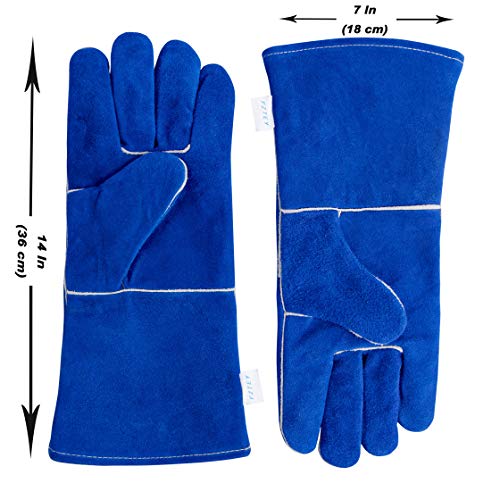 FZTEY Long Welders Gloves (14Inc, Blue)