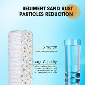 5 Micron 10"x2.5" Whole House String Wound Sediment Filter for Well Water, Replacement Cartridge for Universal 10 inch RO System, WP-5, Aqua-Pure AP110, CFS110, Culligan P5, WFPFC4002, CW-MF, 4Pack