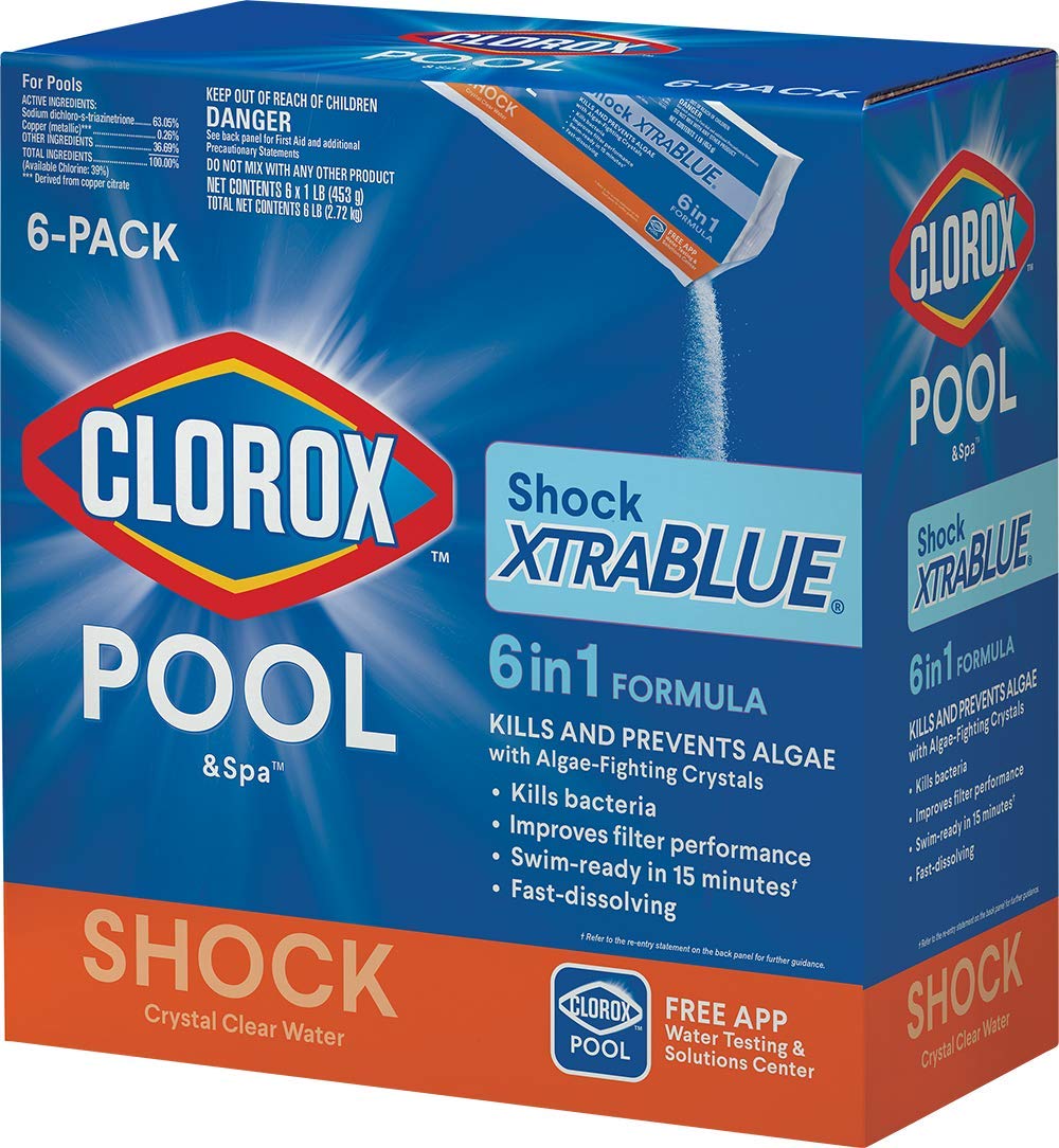 Clorox Pool&Spa 33506CLX Pool Shock XtraBlue (6 1-lb Bags), 6 Pack, White