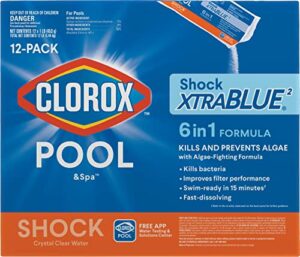 clorox pool&spa 33512clx pool shock xtrablue (12 1-lb bags), 12 pack, white