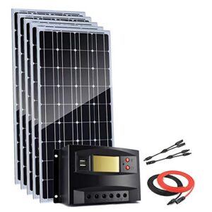 giosolar 500 watts 12 volts monocrystalline solar panel boat kit off-grid system with 40a pwm lcd charge controller/solar cables for 12v/24v battery charging